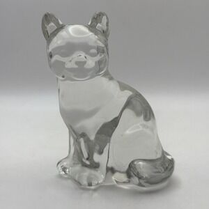 Fenton Cat Art Glass Clear Sitting Kitty Figurine 4" W/ Stamp Vintage